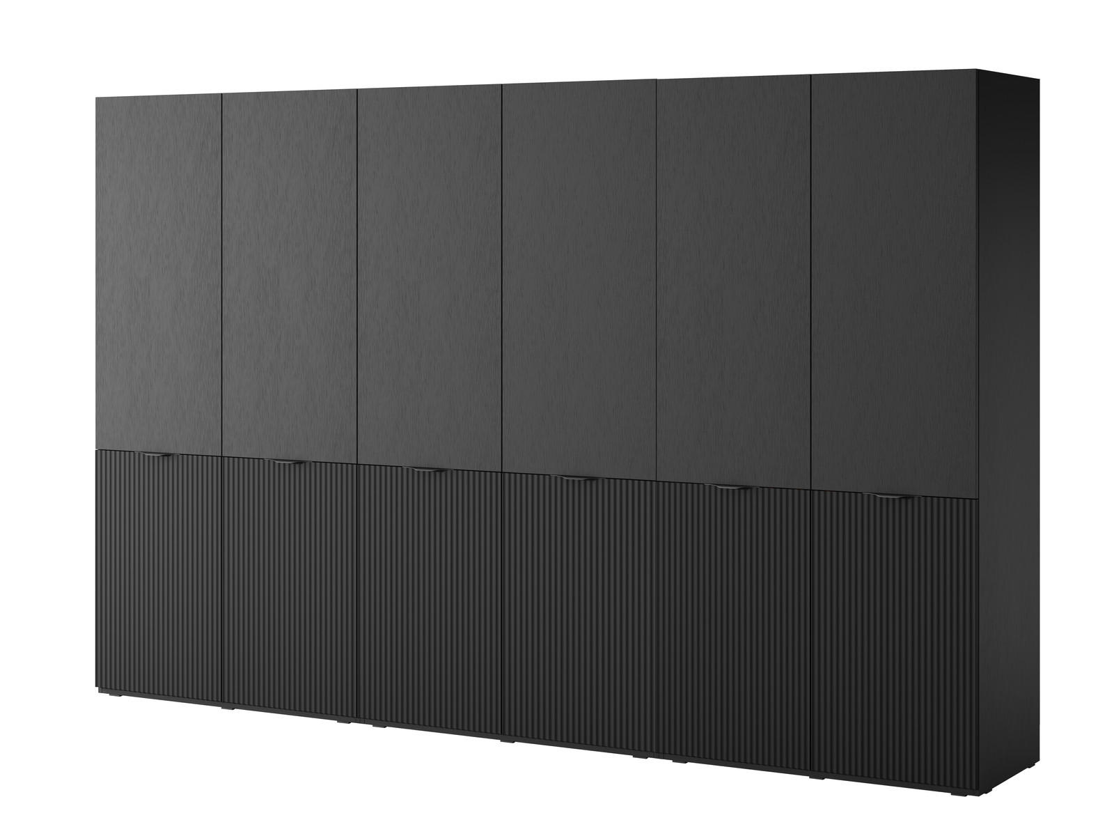 KLEIDERSCHRANK ZEN (Modular, Schwarz Matt, Rillenfront, 6-türig) - Schwarz, Holz/Holzwerkstoff (303/200/51cm) - Ravio