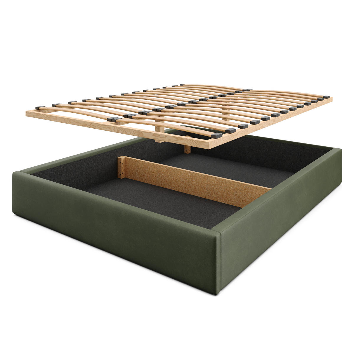 POLSTERBETT 160x200cm Bett mit Stauraum Lattenrost Khaki - Olivgrün, Holz/Holzwerkstoff (160/200cm) - Muralo