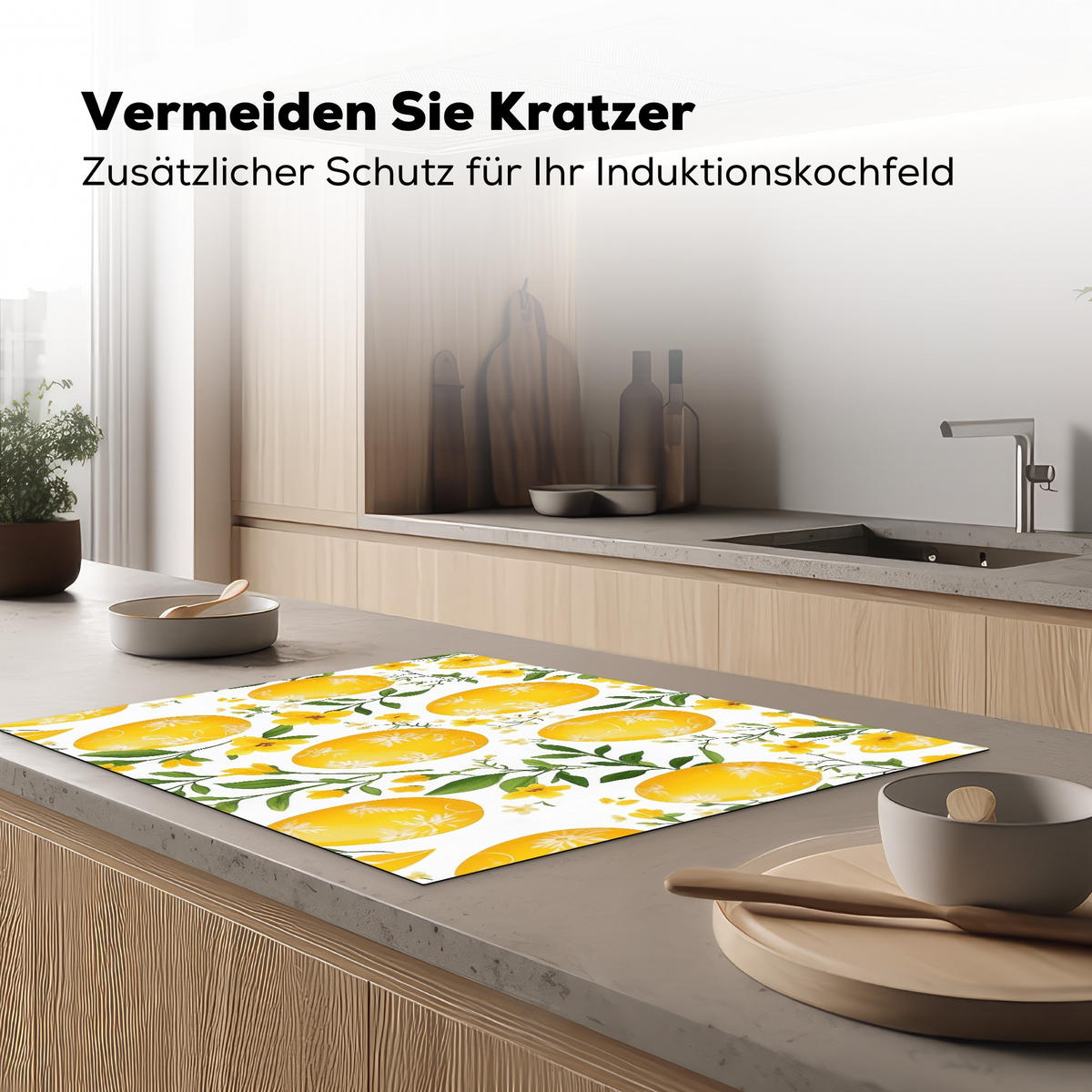 HERDABDECKPLATTE Blumen - Ostereier - Gelb Induktionsmatte 77x59 cm - Gelb, Kunststoff (77/59/0.2cm) - MuchoWow