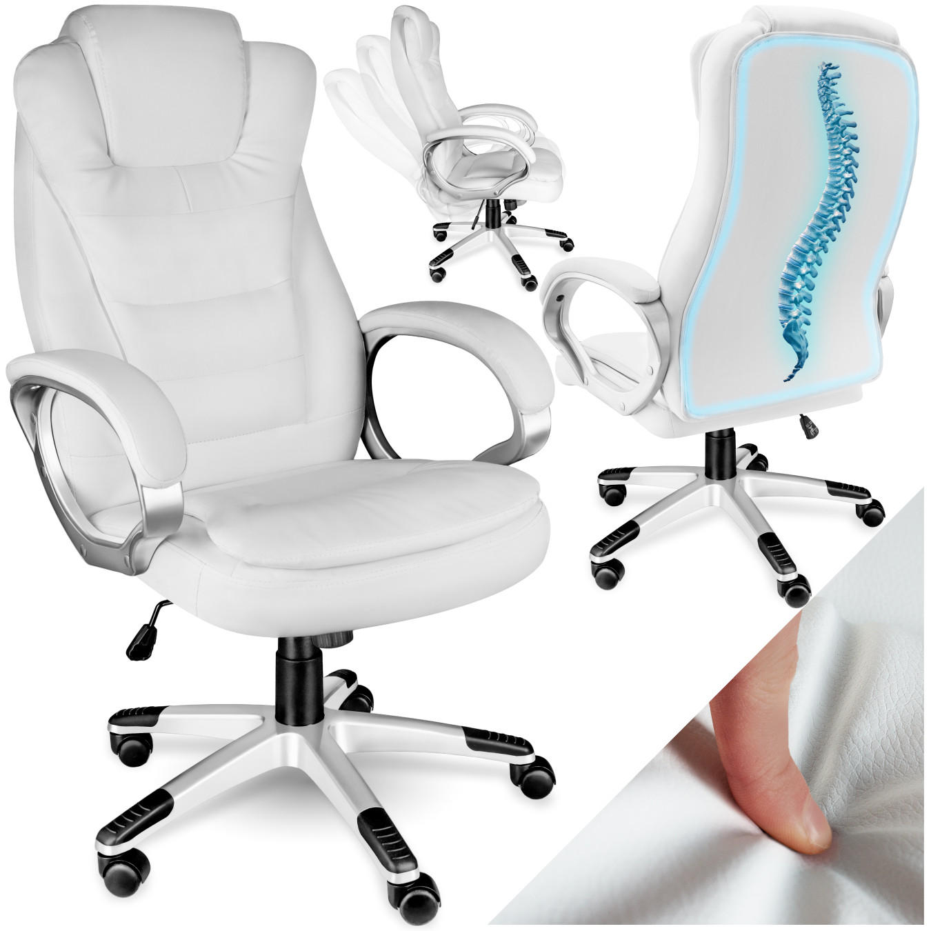 BÜROSTUHL Zulu,einstellbare Wippfunktion,weiß - Weiß, Leder (53/55/53cm) - tectake