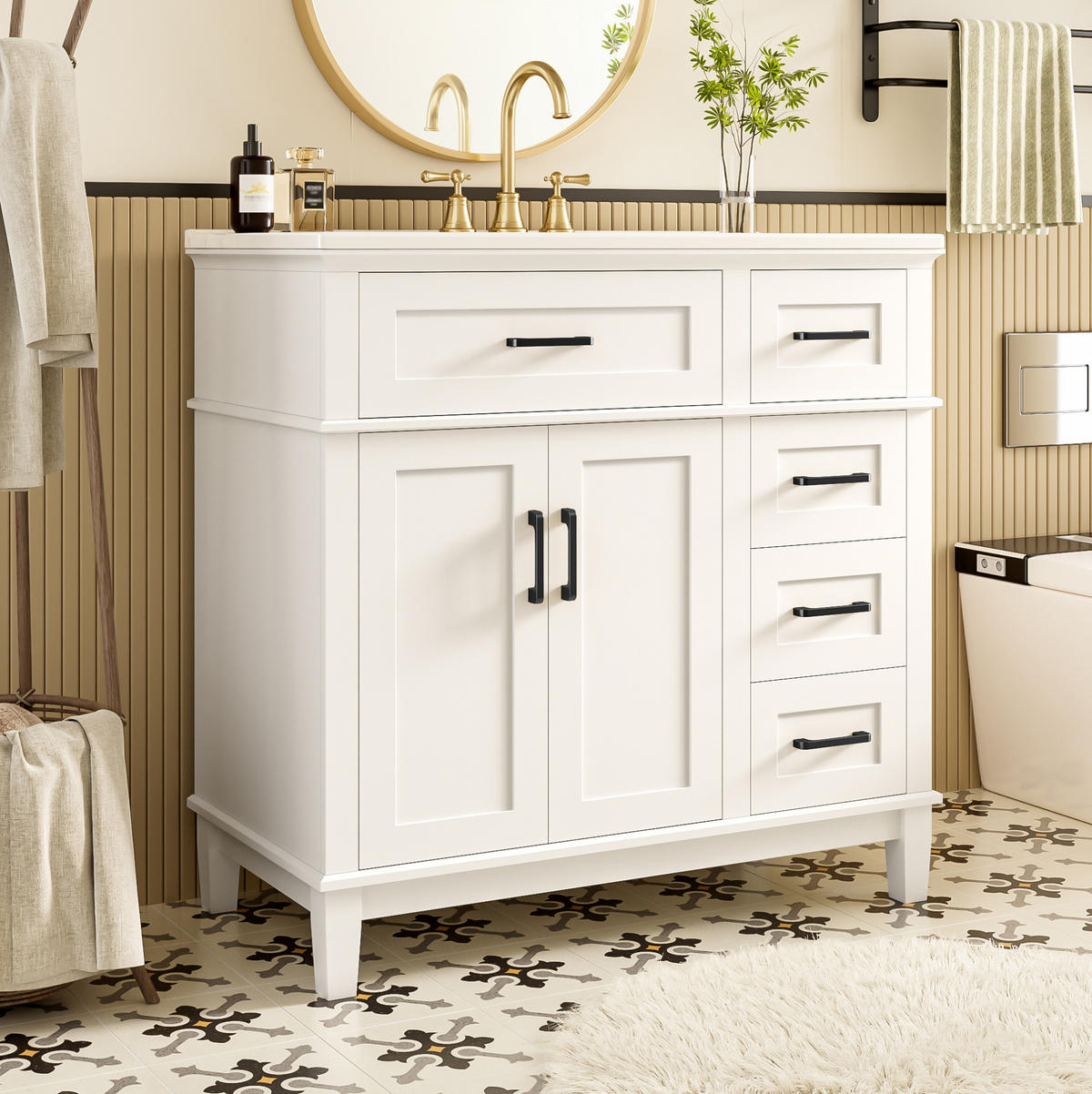 WASCHBECKENSCHRANK 90 x 46 x 87 cm Weiß - Weiß, Holzwerkstoff (46/87/90cm) - Beauniv