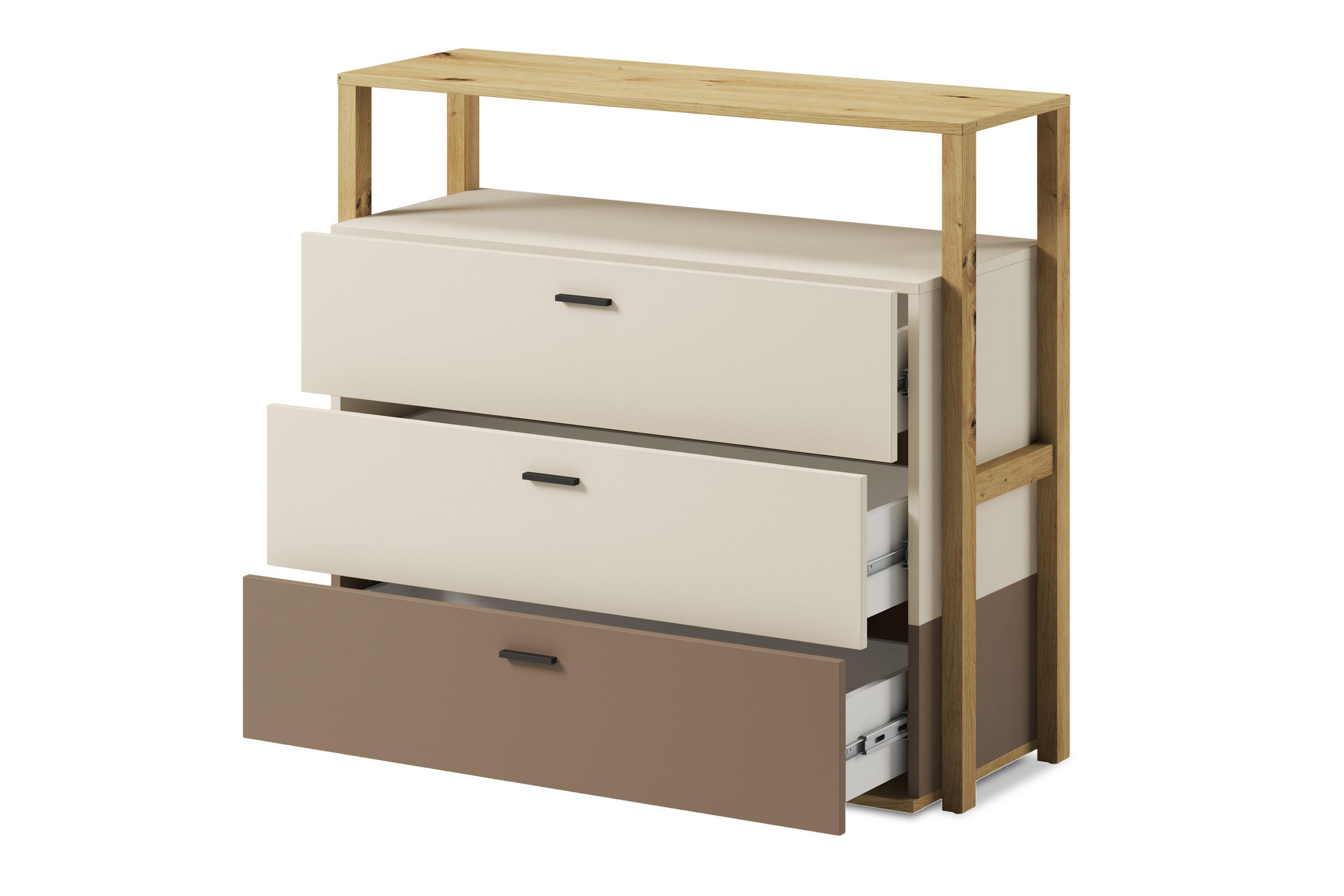 KINDERKOMMODE TRIDA mit Holzelementen, creme/braun/artisan Eiche - Creme/Braun, Holz (98/90/40cm) - KONSIMO®