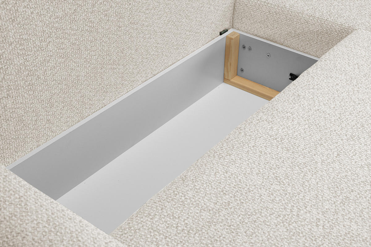ECKSOFA ALMI mit Schlaffunktion, Bettkasten, Wellenfedern Komfortable Sitzpolsterung Elegantes Design Linke, 160x275 cm Beige - Beige, Holz/Textil (160/275cm) - DomoHome