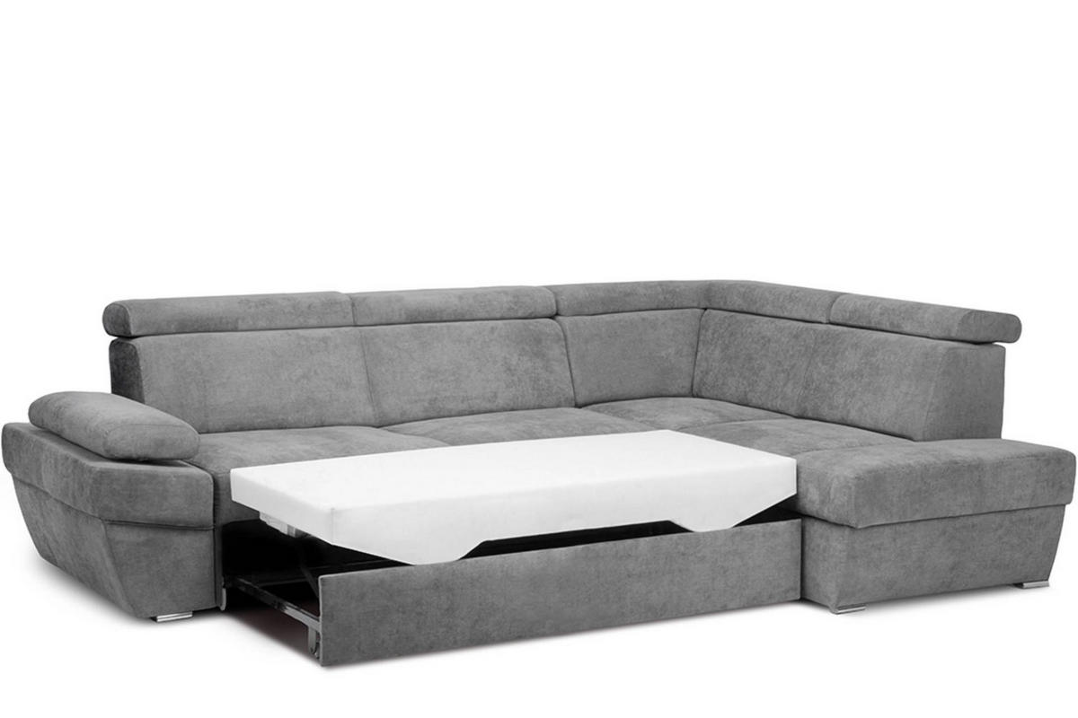 SCHLAFECKSOFA RATLO rechts 4/5-Sitzer mit Bettkasten in Lederoptik, grau - Silberfarben/Hellgrau, Textil (270/190cm) - KONSIMO®