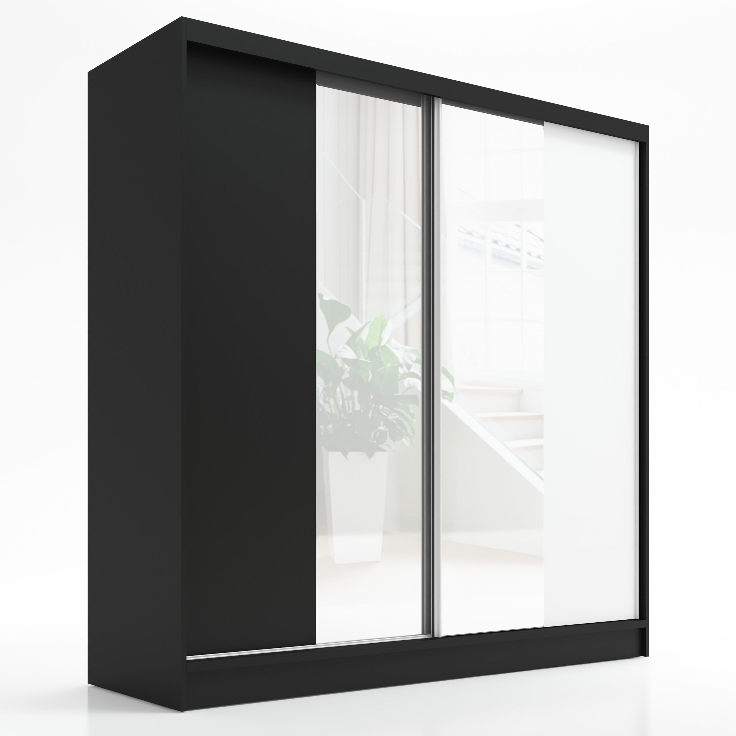 SCHWEBETÜRENSCHRANK 200 CM DUO Farbe: Schwarz | schwarz |weiß - Schwarz/Weiß, Holzwerkstoff (200/215/60cm) - A&J MöbelLand