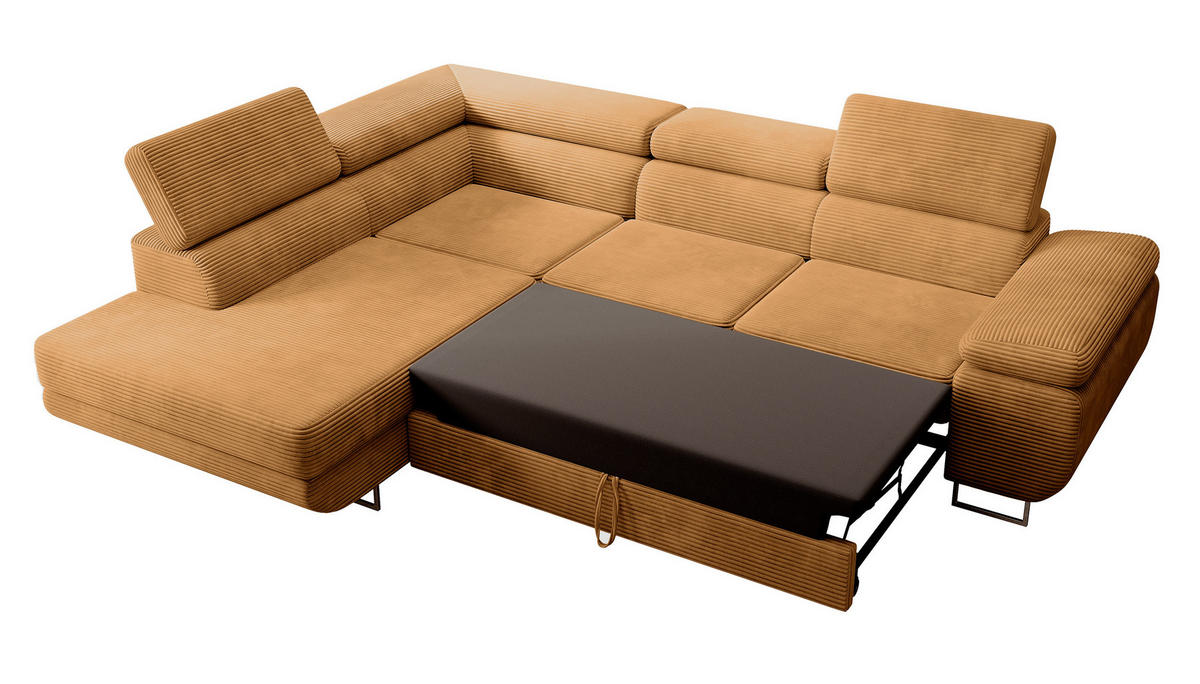 ECKSOFA Stevil Senfgelb Cordbezug - Silberfarben/Messingfarben, Textil/Metall (275/203cm) - Selsey