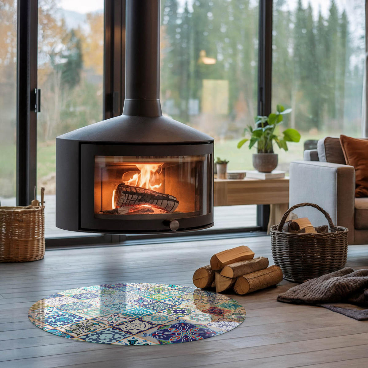 GLASPLATTE für Kamin Ø 80 cm - Blau, Glas (80/80/0.4cm) - TULUP