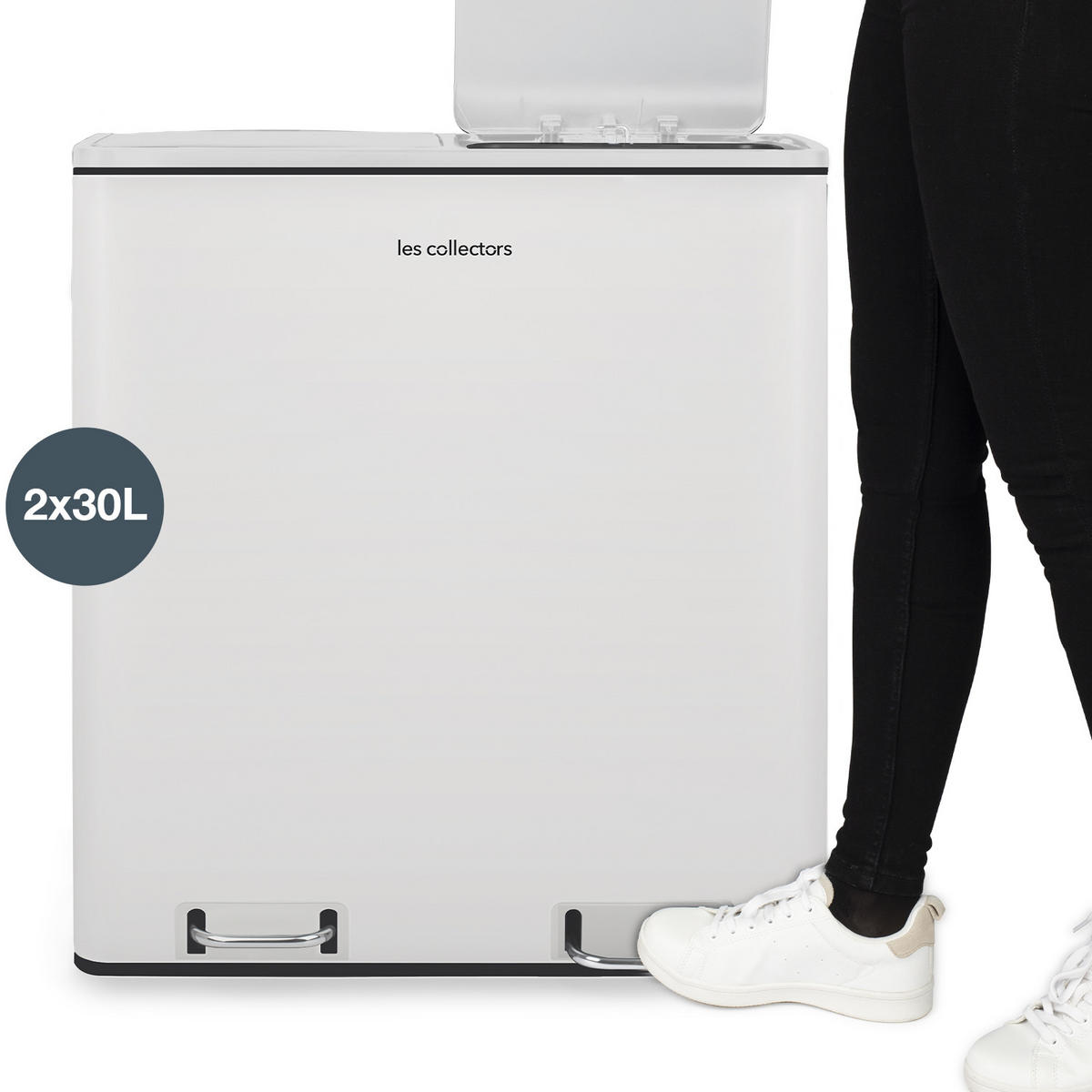 RECYCLINGMÜLLEIMER 60L, 2x30L Behälter, Weiß N°918 - Weiß, Metall (58.5/65/36cm) - Les Collectors