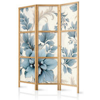 PARAVENT Japanischer 3-tlg 135x172 cm Pflanzen Ornamente - Blau, Holz/Textil (135/172/3cm) - Muralo