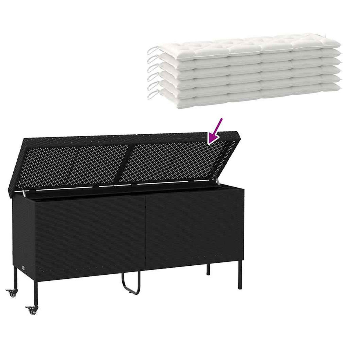 GARTENTRUHE Mit Rollen Schwarz 160/55/75 Cm Poly Rattan - Schwarz, Kunststoff (160/75/55cm) - vidaXL