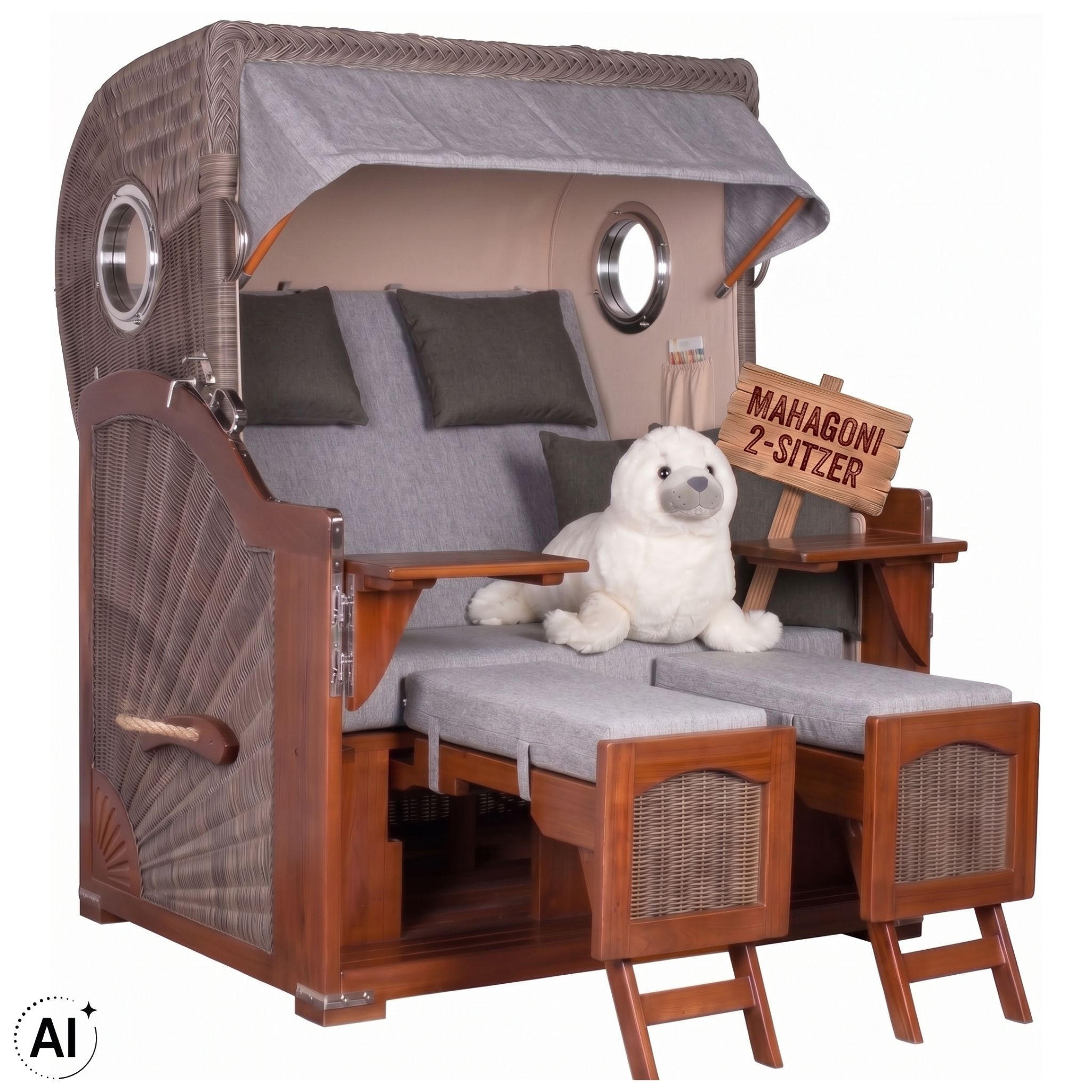STRANDKORB 2-Sitzer Düne Mahagoni 570 - Braun/Grau, Holz (125/170/80cm) - Mr. Deko