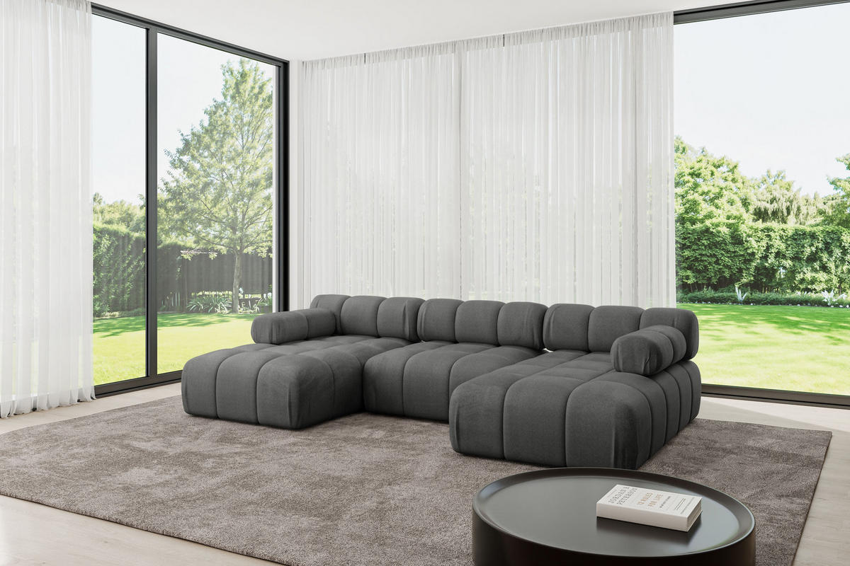 WOHNLANDSCHAFT modulares Sofa Tesso-U1 - 285x160x70 cm Dunkelgrau Velours - Dunkelgrau, Holzwerkstoff/Textil (285/70/160cm) - ALTDECOR