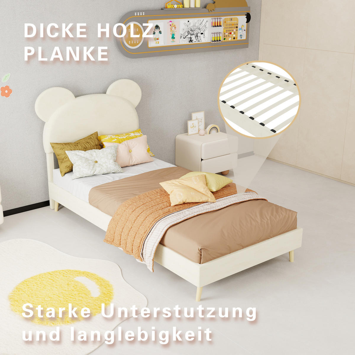 KINDERBETT mit Bettkasten 90x200 cm Stoff Beige - Beige, Holz (90/200cm) - Meubliv