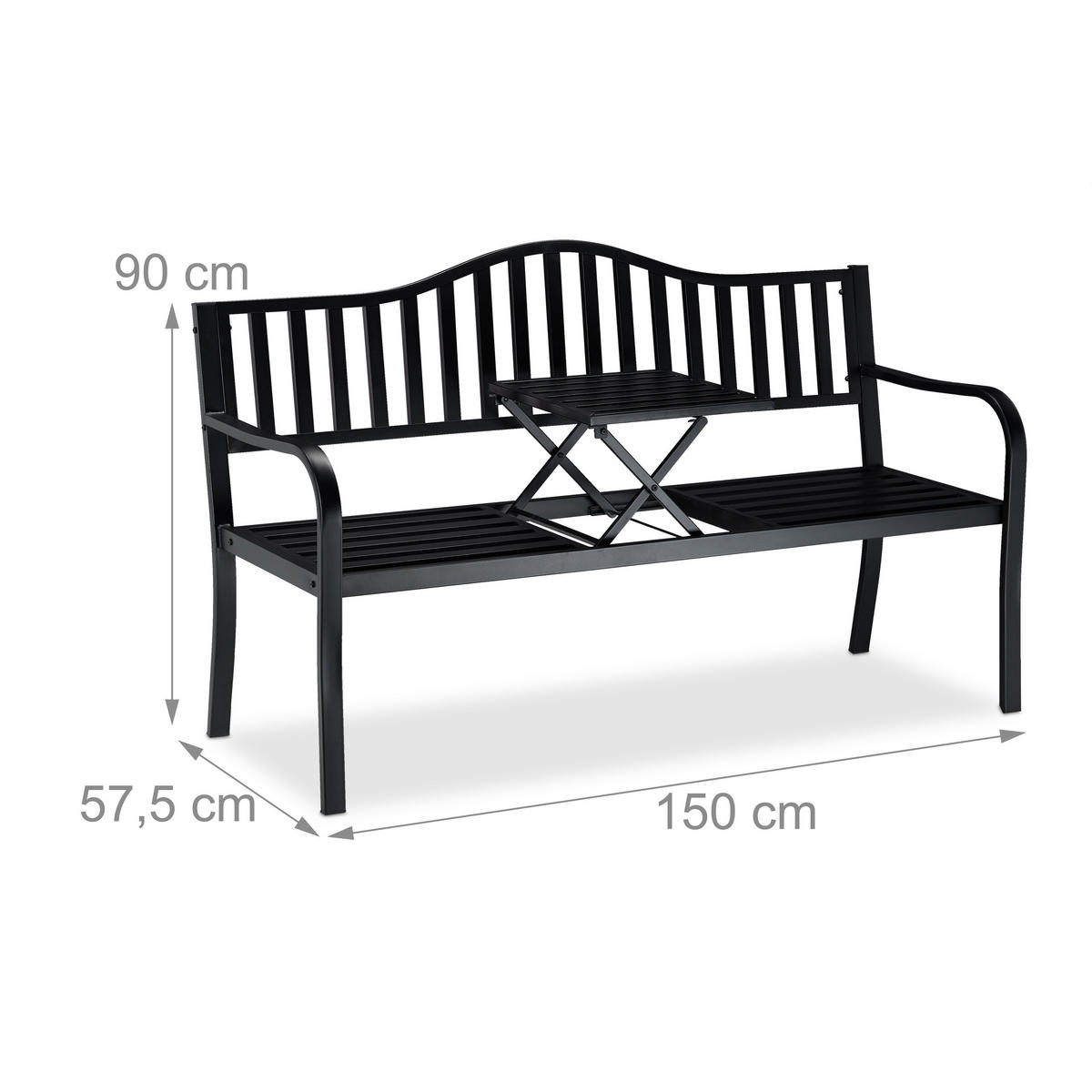 GARTENBANK - Schwarz, Metall (150/90/57.5cm) - Relaxdays