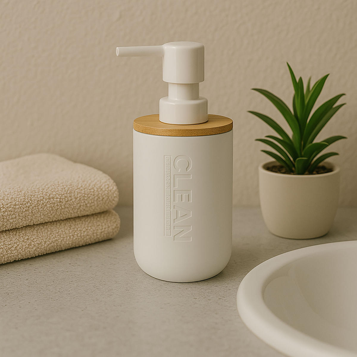 SEIFENSPENDER Bambus-Deckel 7/7/16,5 cm - Weiß, Kunststoff (7/16.5/7cm) - Bathroom solutions