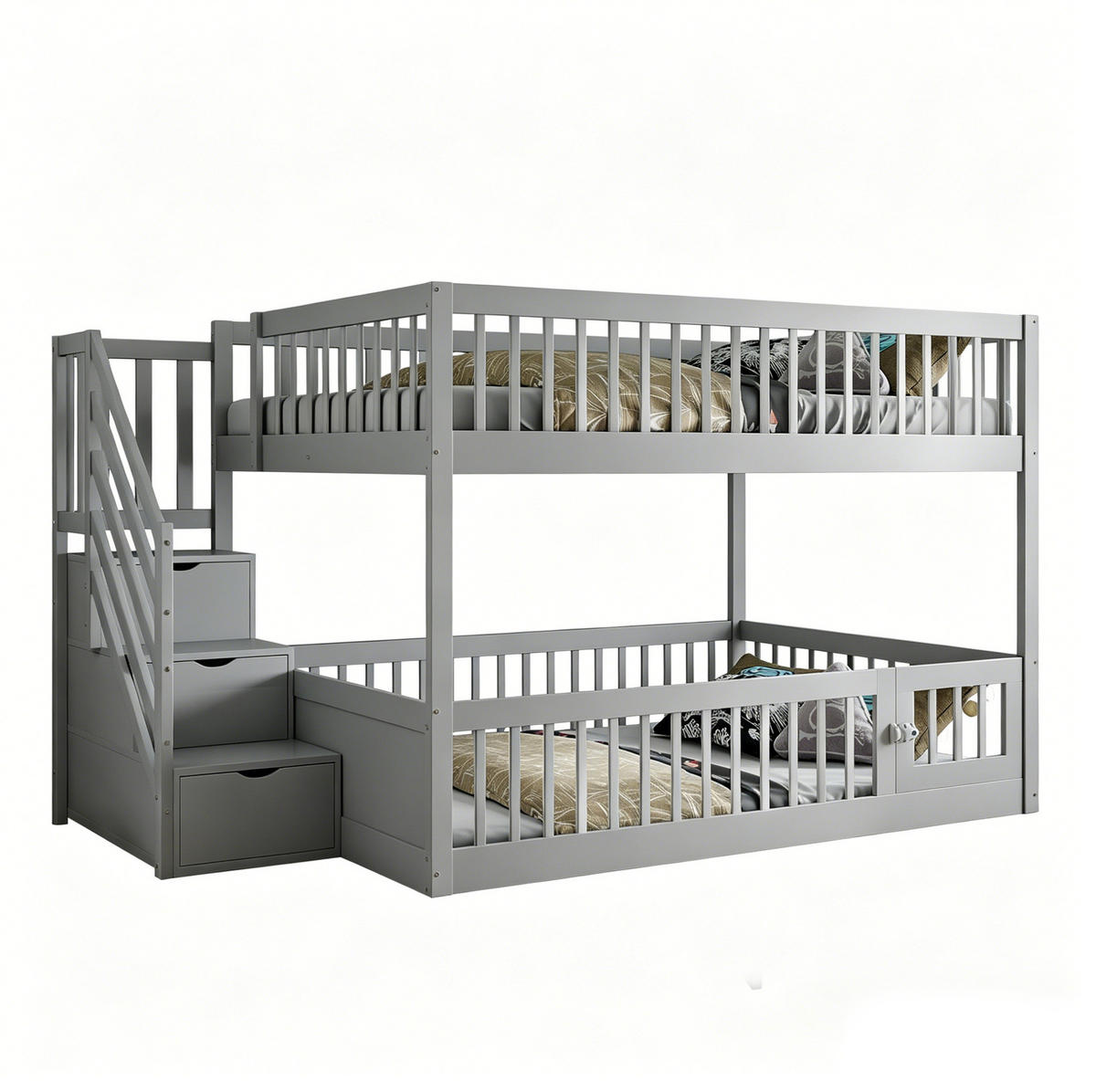 ETAGENBETT mit Stauraumtreppe 140 x 200 cm Massivholz Grau - Grau, Holzwerkstoff (140/200cm) - Beauniv