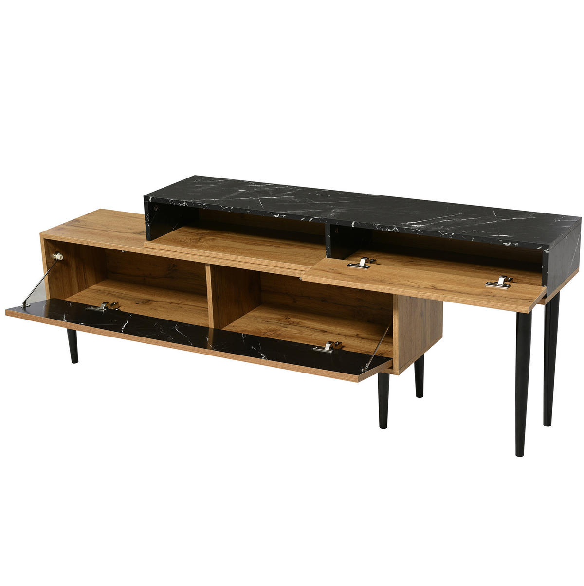 TV-LOWBOARD aus MDF 129x30x58 cm und Spanplatte in Marmor- und Holzoptik mit Stauraum - Naturfarben, Holzwerkstoff (30/58/129cm) - IVMEU