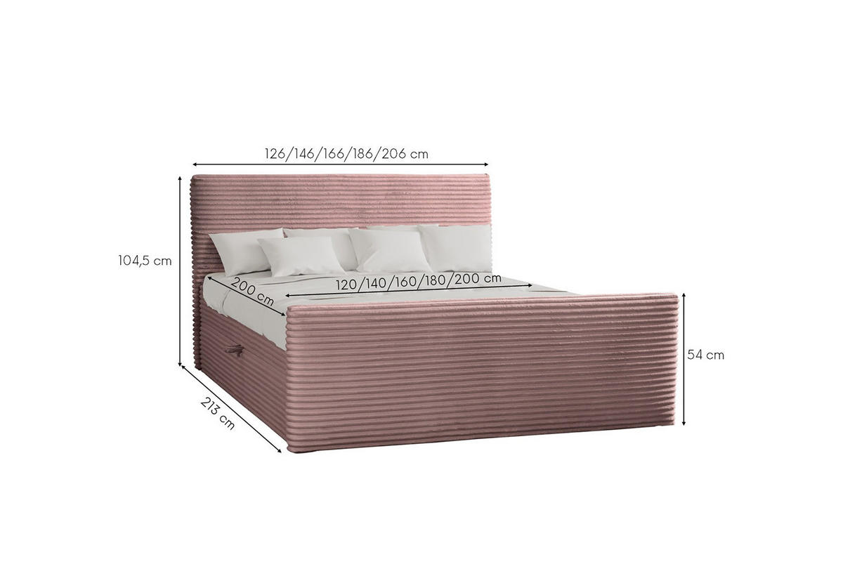BOXBETT Mit Bettkasten Und Topper TRENTO Stoff Plüsch Cord 180x200 cm Rosa H2-Pocket - Rosa, Holz/Textil (180/200cm) - Kaiser Möbel