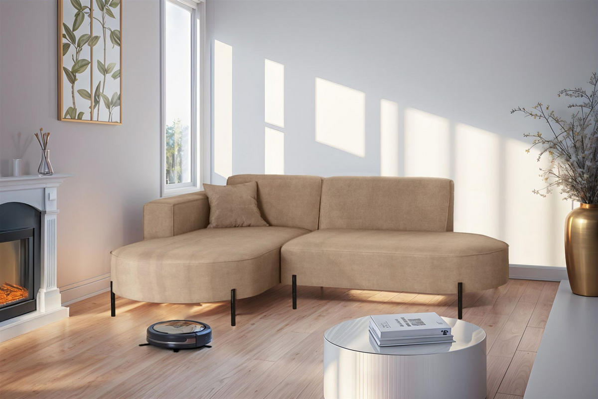 ECKSOFA Valencia Xs - Beige, Holzwerkstoff/Textil (236/165cm) - Fun Möbel