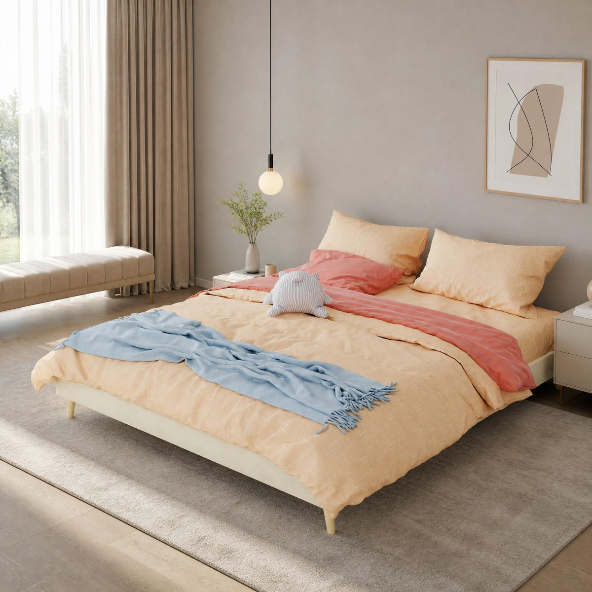POLSTERBETT 160/200 mit stabilem Rahmen und modernem Design in Beige - Beige, Holzwerkstoff/Textil (160/200cm) - EVRYAE