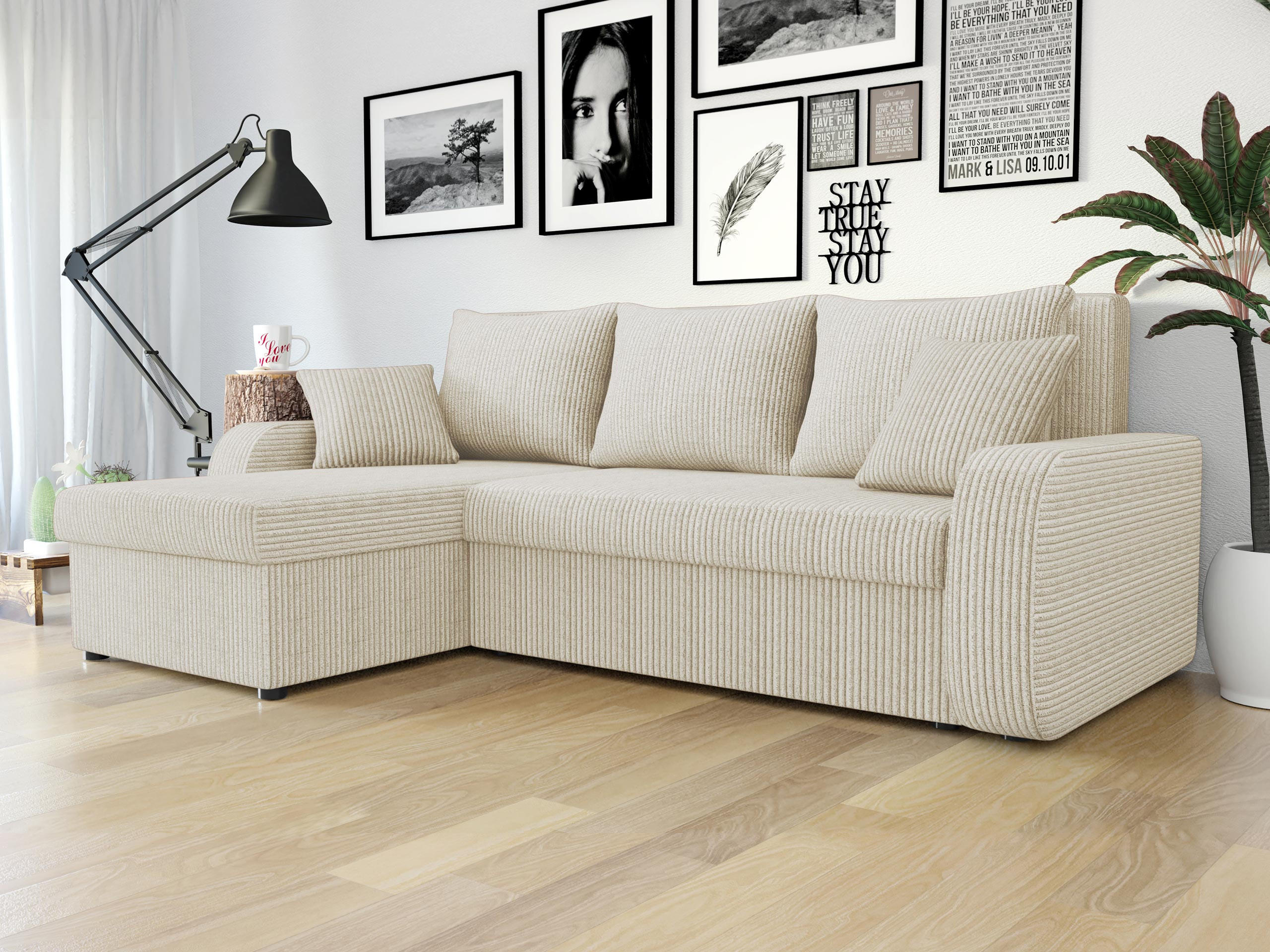 ECKSOFA Kris Cord - Creme/Schwarz, Holz/Kunststoff (238/147cm) - MIRJAN24