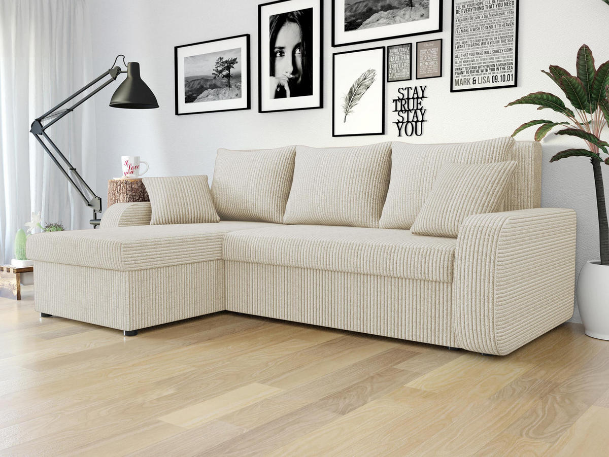 ECKSOFA Kris Cord - Creme/Schwarz, Holz/Kunststoff (238/147cm) - MIRJAN24