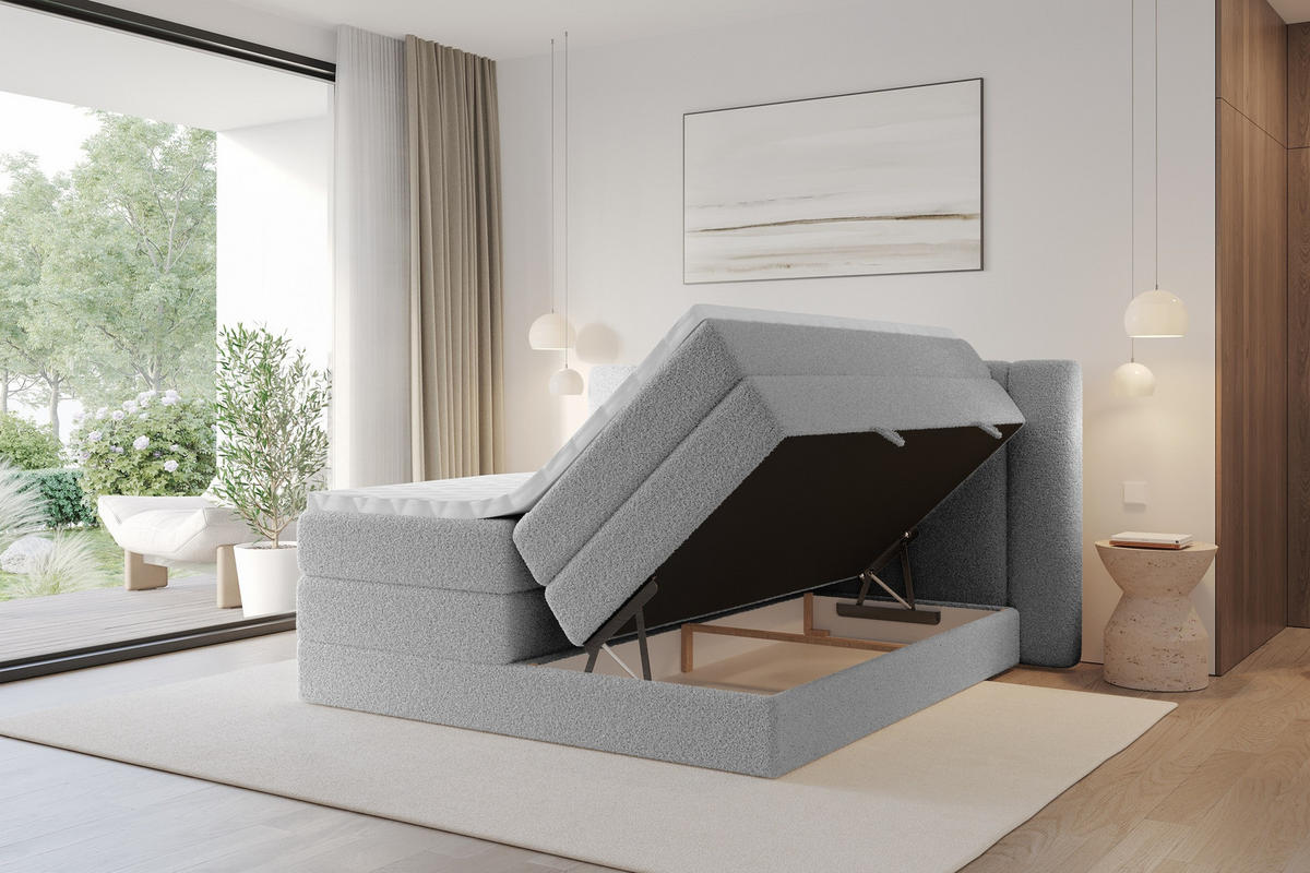 BOXSPRINGBETT mit Matratze H3/H4 - EVON KING - 140x200 cm Hellgrau - Hellgrau, Holzwerkstoff (140/200cm) - ALTDECOR