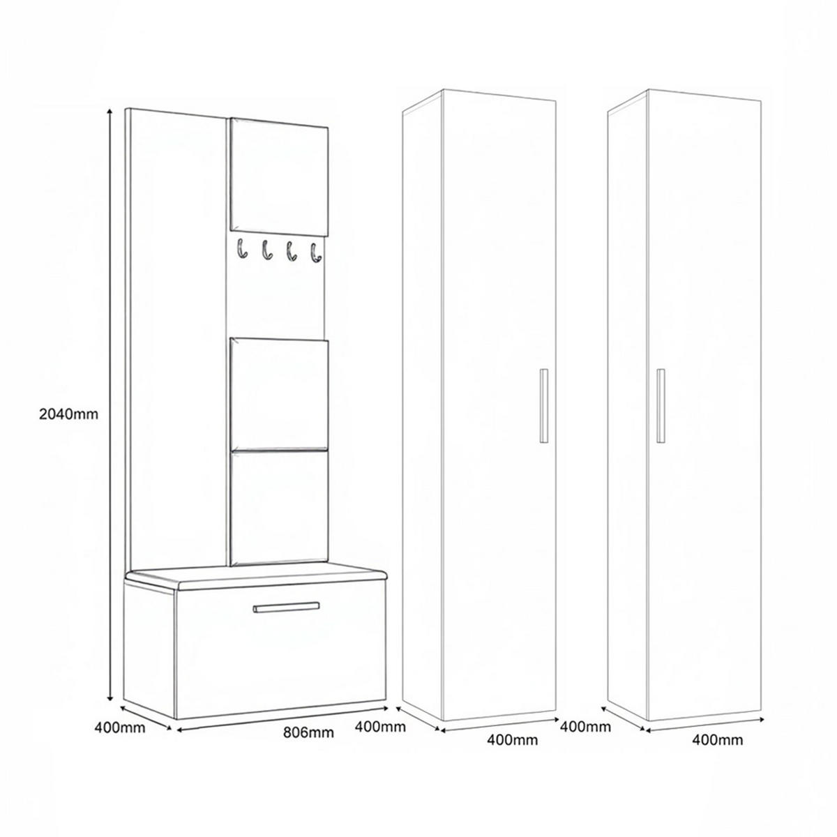 GARDEROBENSCHRANK MODULO 160,6/204/40 cm Modern Garderobe-Set Grau - Schwarz/Grau, Holzwerkstoff (160.6/204/40cm) - MASSENO