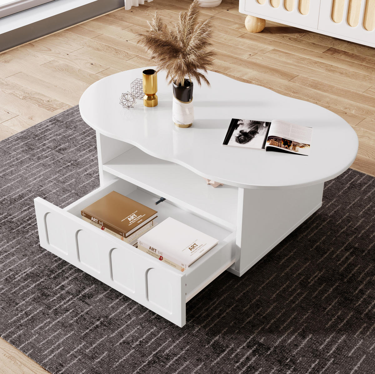 COUCHTISCH aus Spanplatte 100x60x40,5 cm Weiß mit Schublade und offenem Ablagefach - Weiß, Holzwerkstoff (100/60/40.5cm) - IVMEU