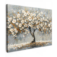 LEINWANDBILD Baum - Blumen - Weiß - Natur - Kunst Wandbilder 80x60 cm - Weiß, Textil (80/60cm) - MuchoWow