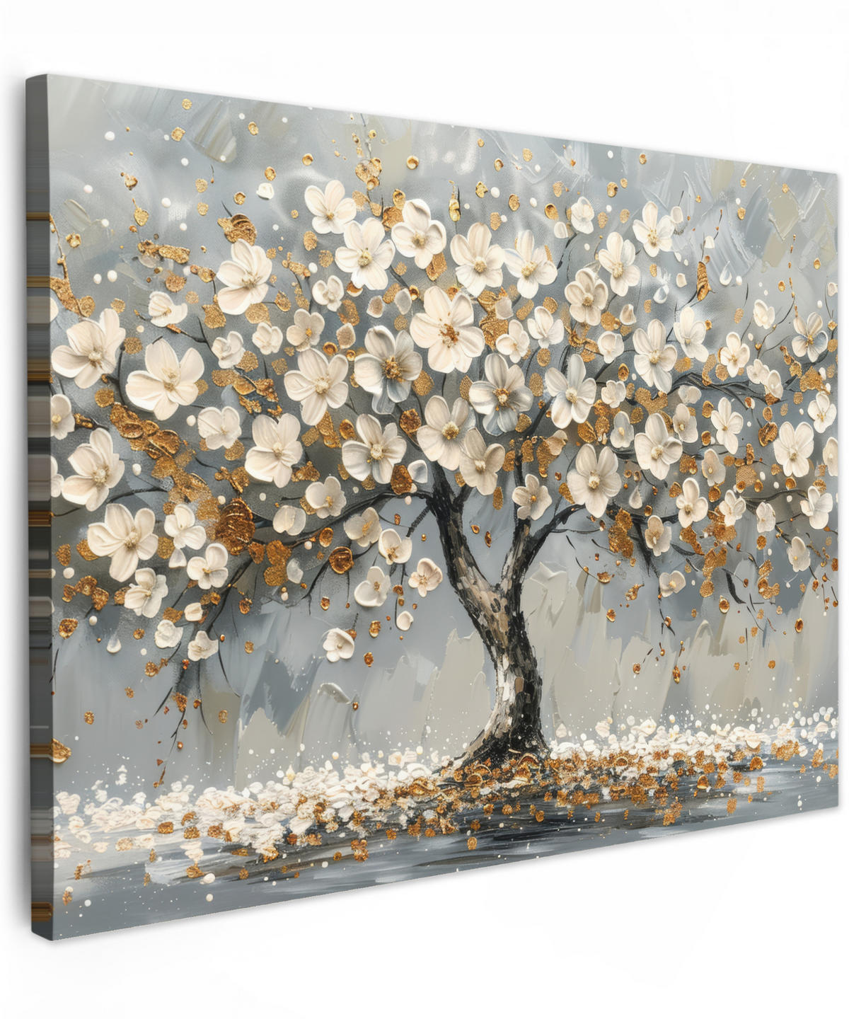 LEINWANDBILD Baum - Blumen - Weiß - Natur - Kunst Wandbilder 80x60 cm - Weiß, Textil (80/60cm) - MuchoWow