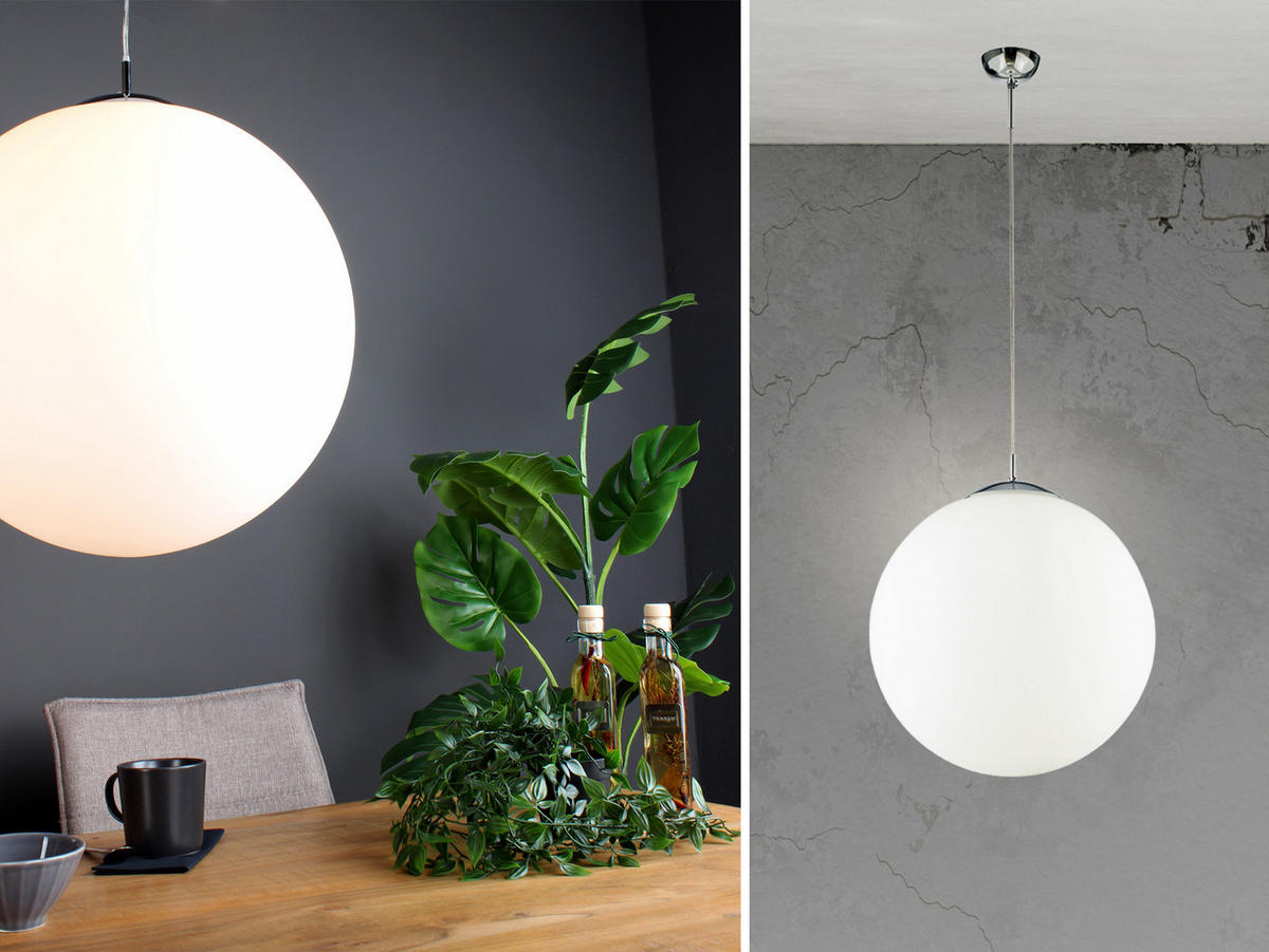 LED-PENDELLEUCHTE Glaskugel Lampenschirm, Ø35cm - Silberfarben/Weiß, Glas/Metall (41/35/100cm) - meineWunschleuchte