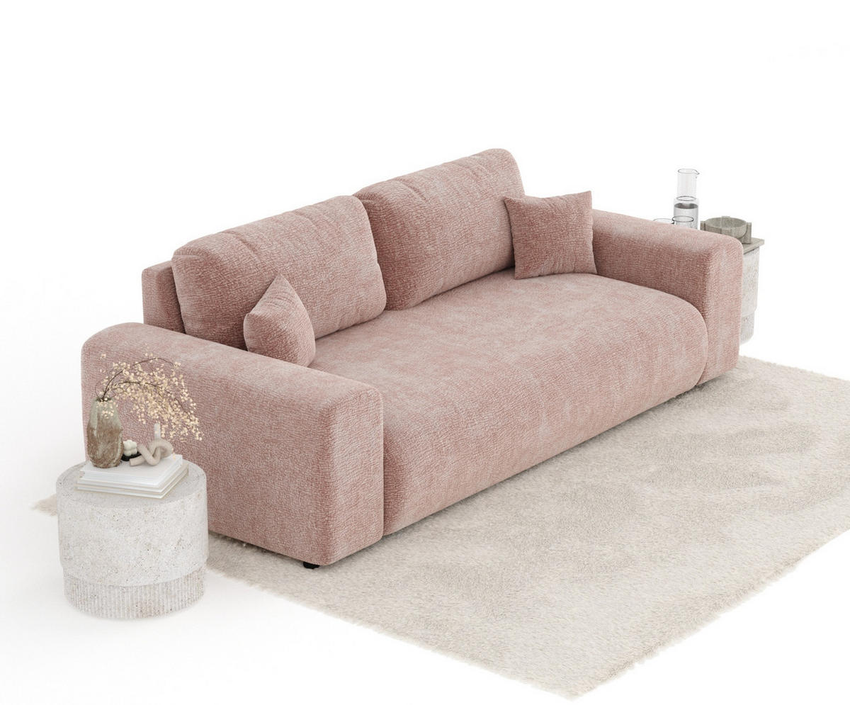 3-SITZER-SOFA Zanzibar Rosa Chenille - Schwarz/Rosa, Holz/Holzwerkstoff (213/79/108cm) - Maison de Reve