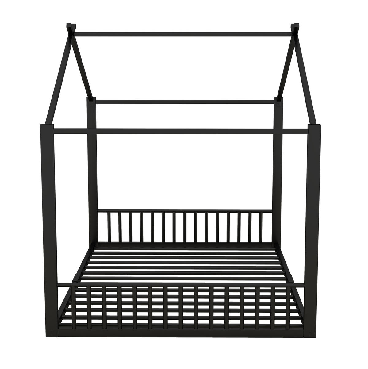 KINDERBETT 140/200 cm in Hausform aus Metall – Schwarz - Schwarz, Metall (140/200cm) - BEAOK