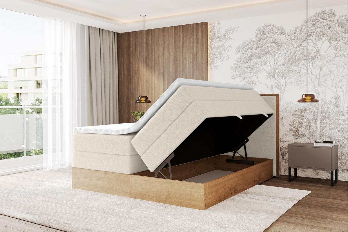 BOXSPRINGBETT LOLLI9 -KING 160x200 - H3/H4 Hellbeige - Sandfarben, Holzwerkstoff (160/200cm) - ALTDECOR