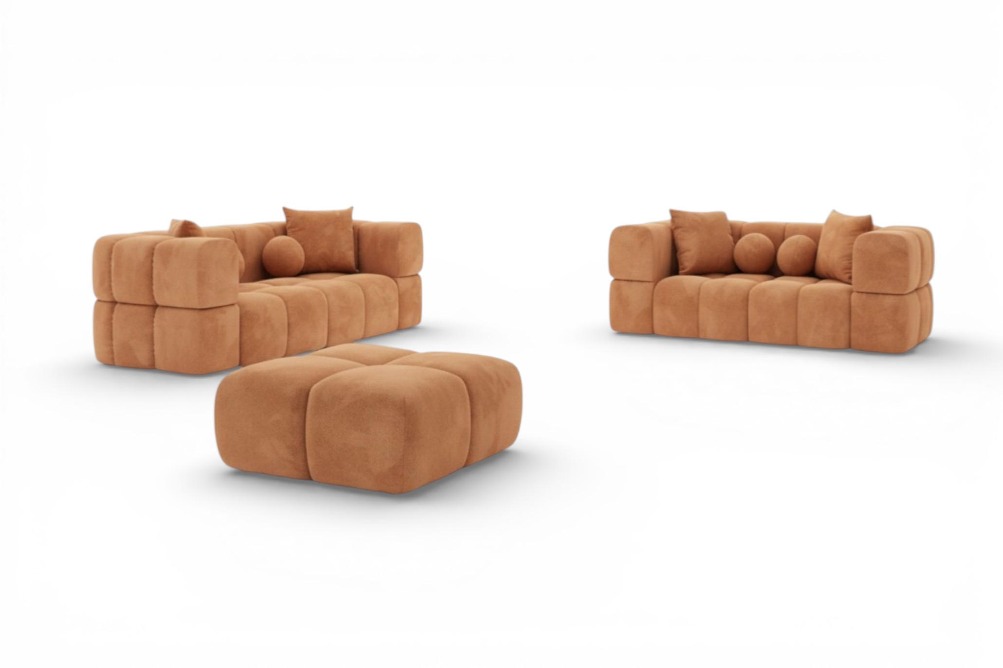SOFASET Vega 3-2 Inkl. Hocker - Rotbraun, Holzwerkstoff/Textil (250/77/103cm) - Fun Möbel