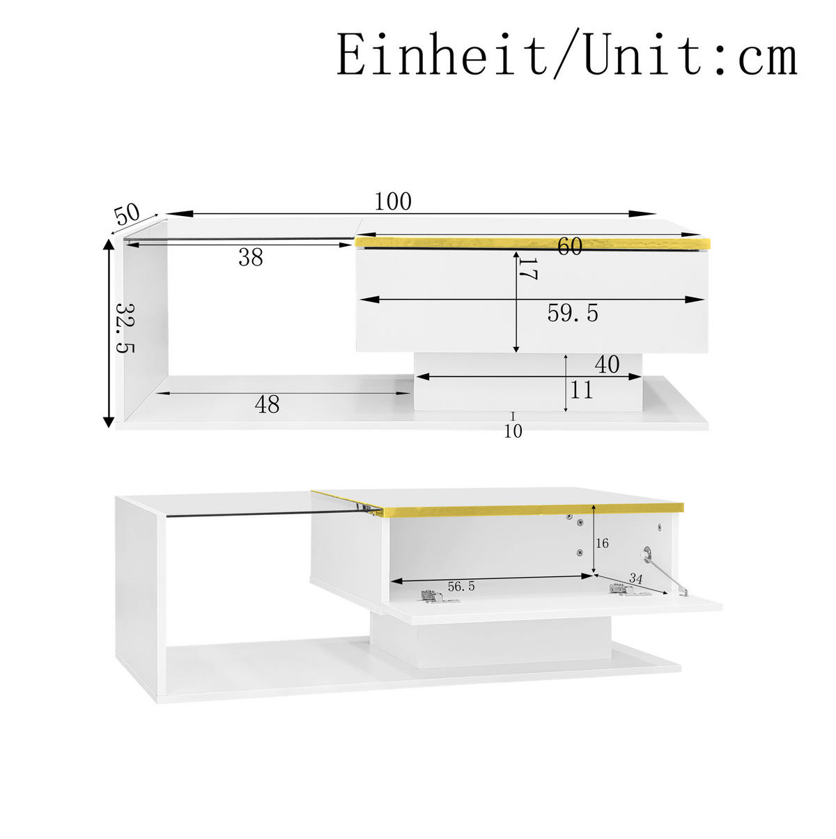 COUCHTISCH mit LED 100x50 cm Weiß mit Glasplatte - Weiß, Holzwerkstoff (100/50/32.5cm) - Meubliv