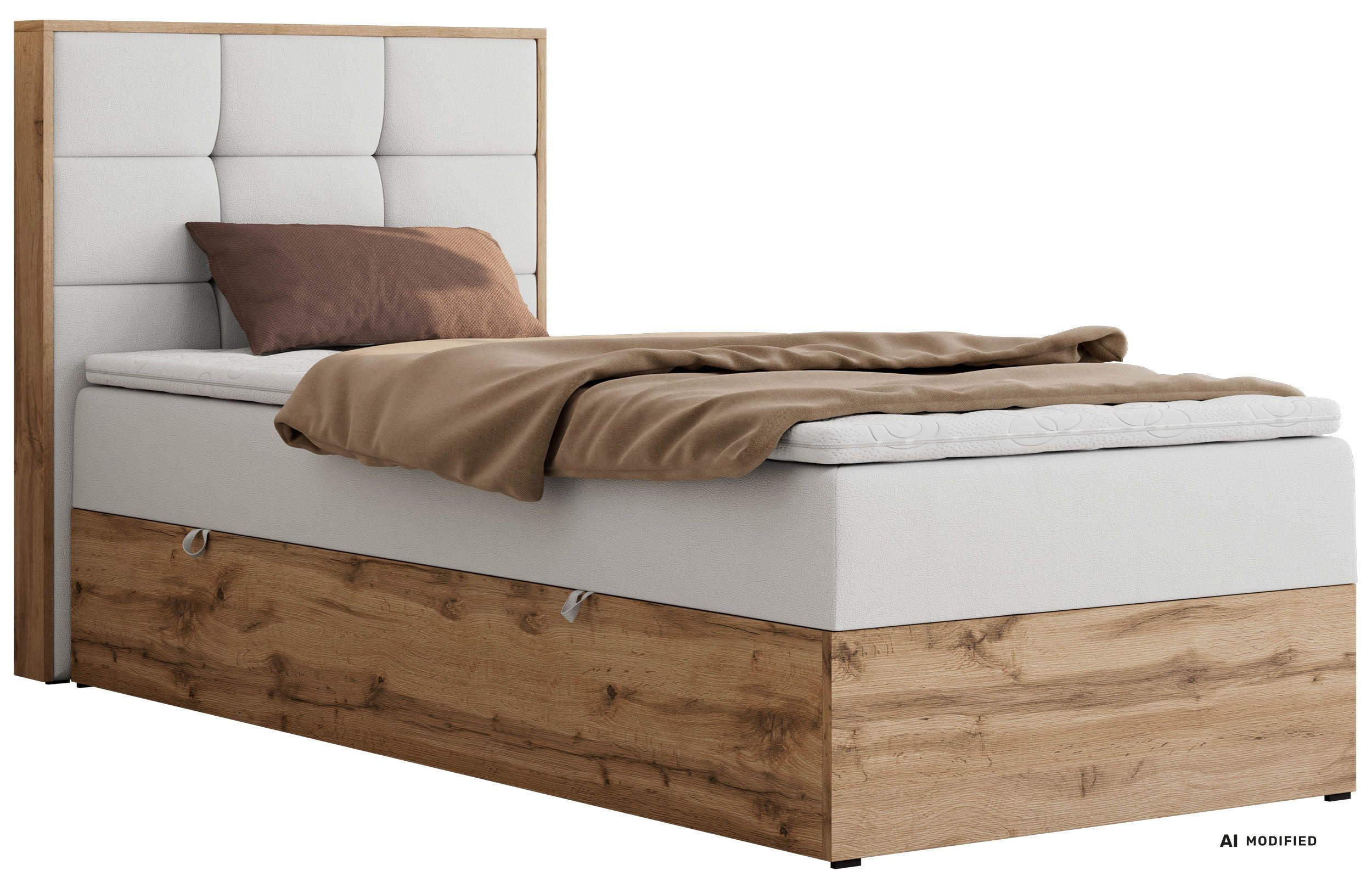 AMERICKÁ POSTEĽ ALBERO 1 90/200 - Biela Ekokoža - Topper Visco - H3 (stredne tvrdý) - Vľavo - čierna/biela, textil/plast (90/200cm) - MKS