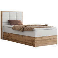 BOXBETT ALBERO 1 90/200 - Weiß Kunstleder - Topper T25 - H3 - Links - Schwarz/Weiß, Kunststoff/Textil (90/200cm) - MKS