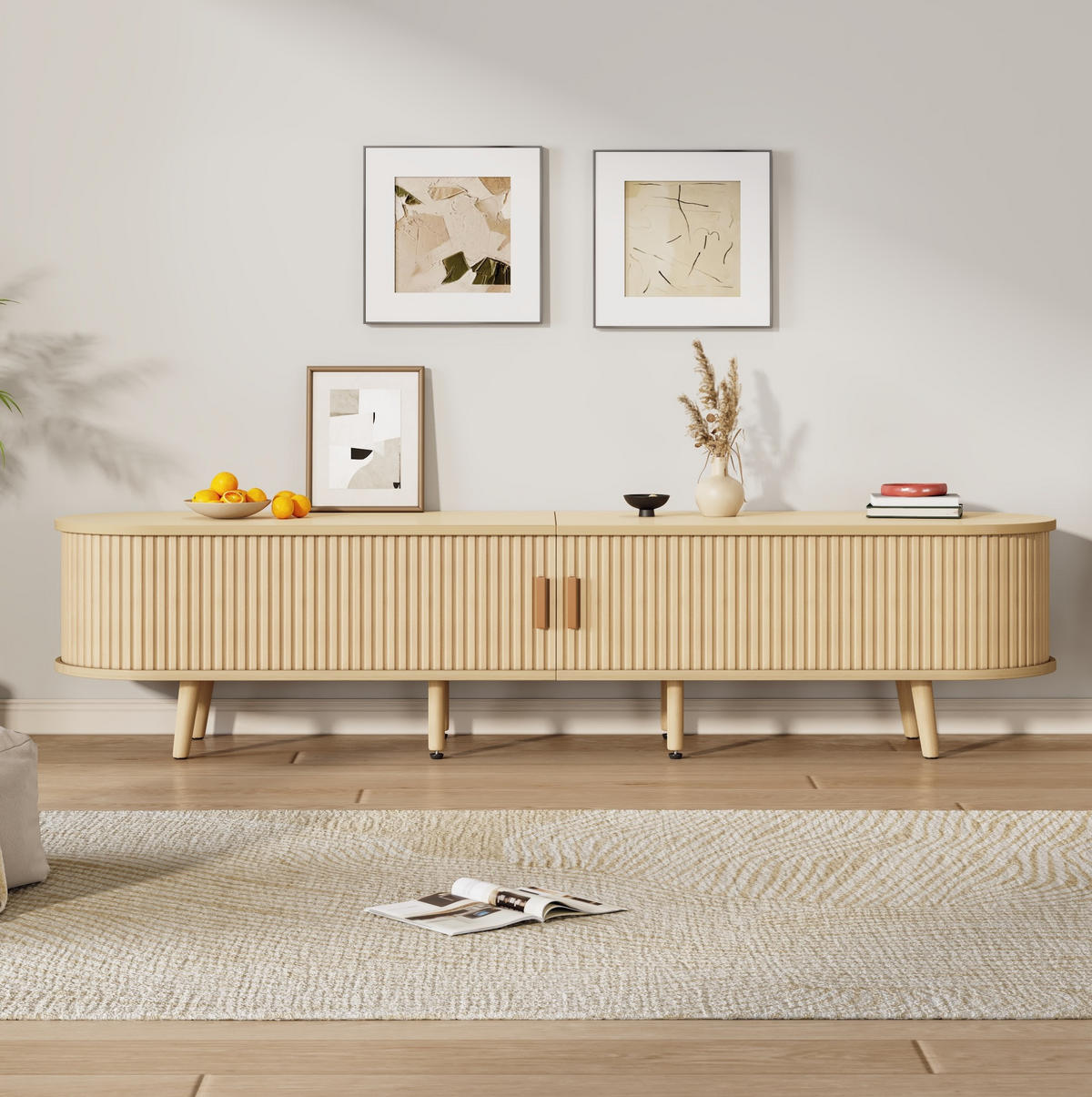 TV-SCHRANK in heller Walnussoptik, oval mit 2 Schubladen 175/40/42 cm - Eichefarben, Holzwerkstoff (175/42/40cm) - Redom