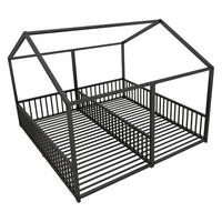 HAUSBETT 90/200 cm Schwarz mit Geländer, Hausmodellierung - Schwarz, Metall (90/200cm) - Oxeza