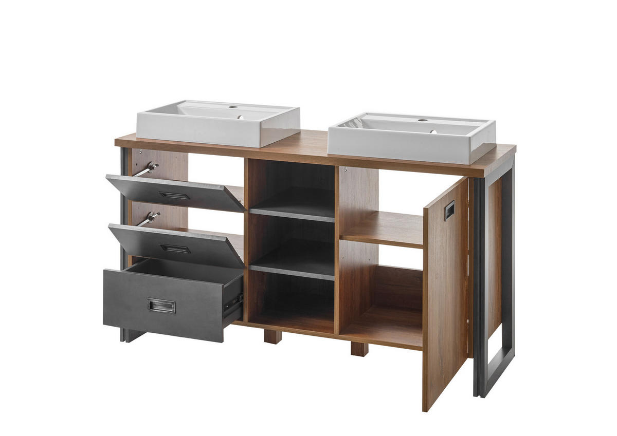 DOPPELWASCHTISCH I12 Stirling Oak & Matera 138/85/40 cm mit Waschbecken - Eichefarben, Holzwerkstoff (138/85/40cm) - Livojo