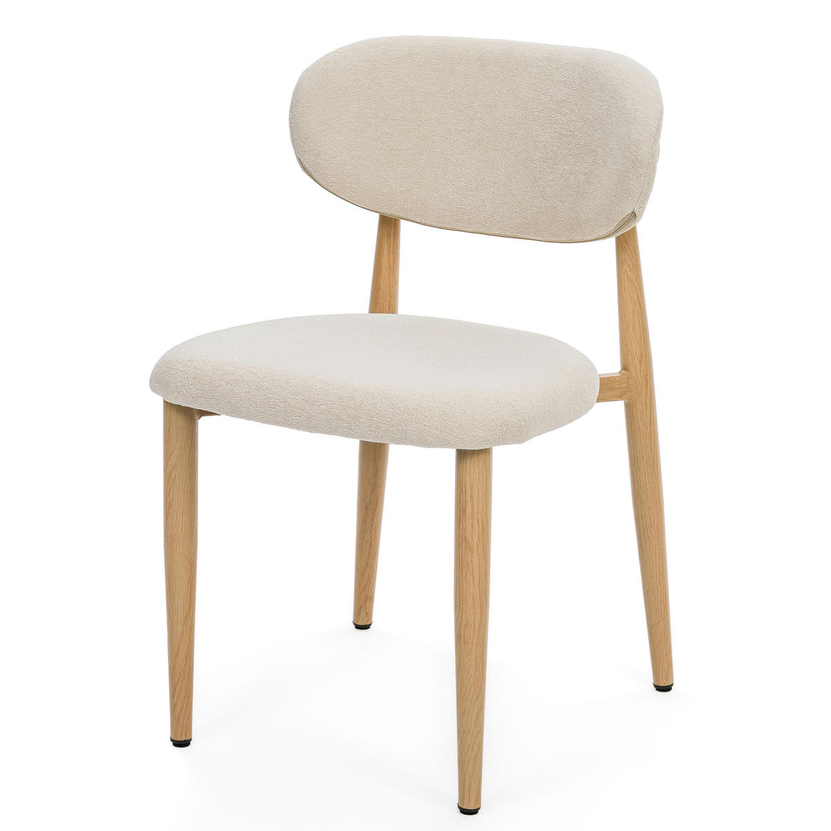 STUHL ALMO gepolstert Beine in Holzoptik - hellbeige - Boucle - Eichefarben/Beige, Textil/Metall (47/77/54cm) - NEW HOME