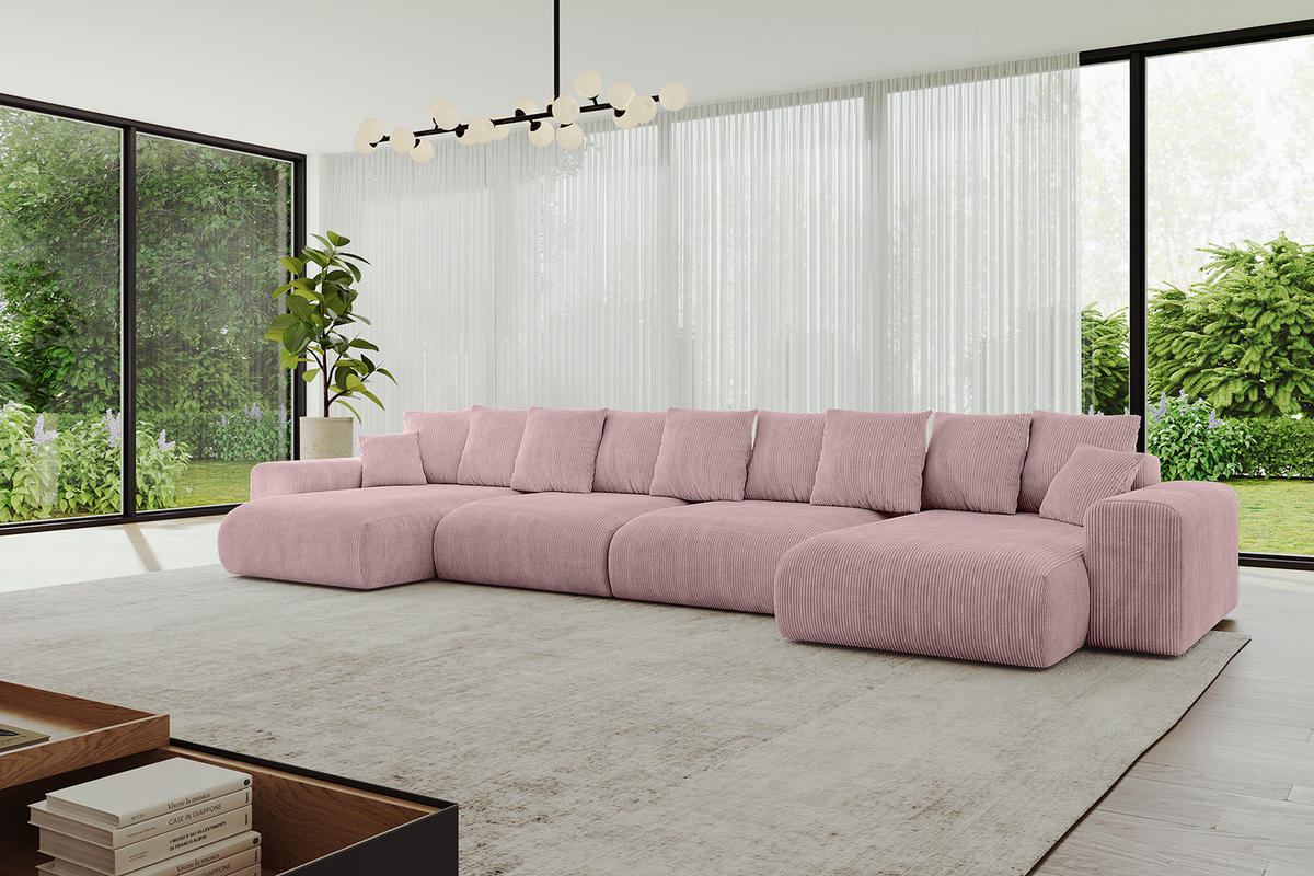 WOHNLANDSCHAFT mit Schlaffunktion ESKAR-U2-464x176x84cm Rosa - Rosa, Holzwerkstoff/Kunststoff (176/72/464cm) - ALTDECOR