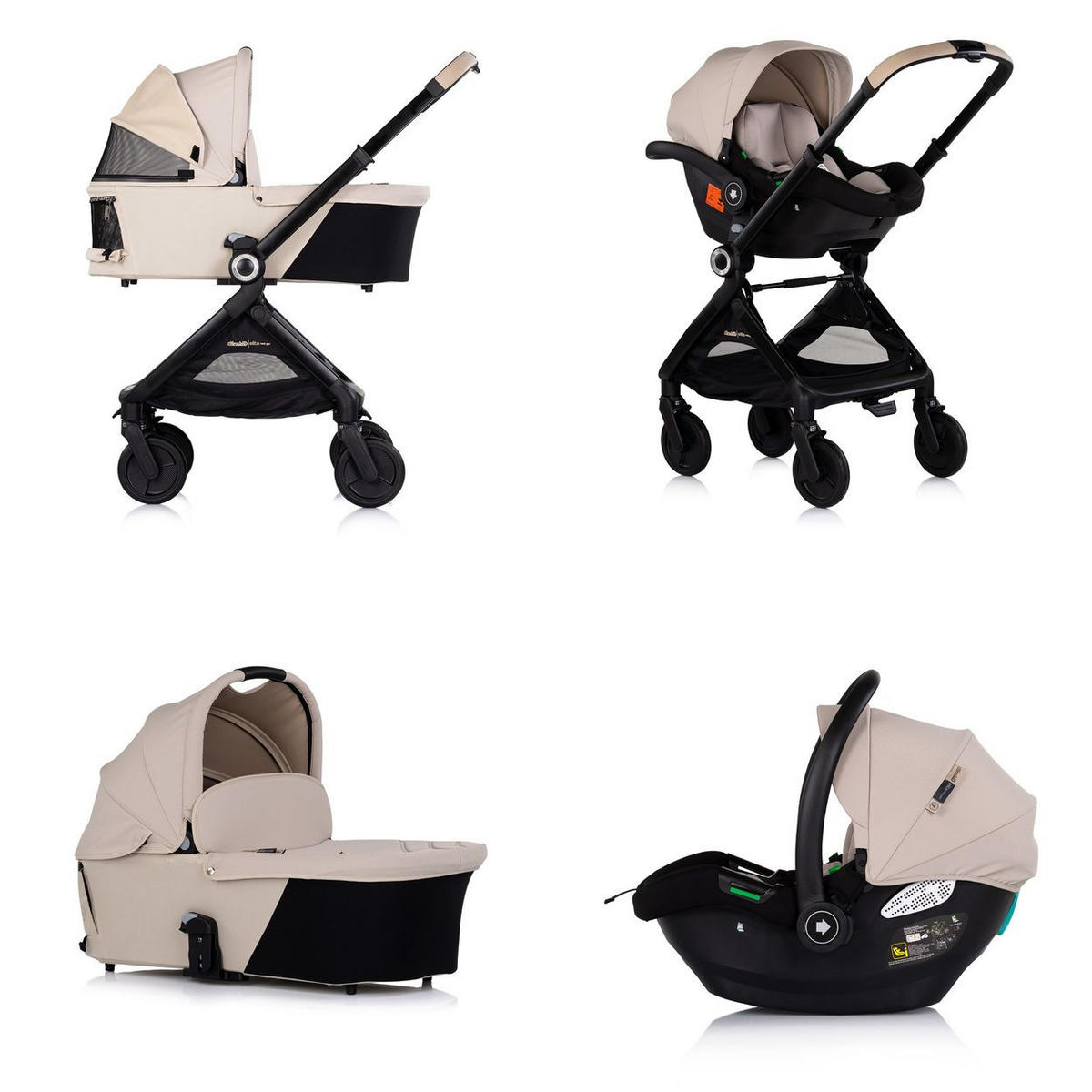 KINDERWAGEN Elite 3 in 1 Elite beige next GEN Babyschale Babywanne Tasche - Beige, Metall (69/49/112cm) - Chipolino