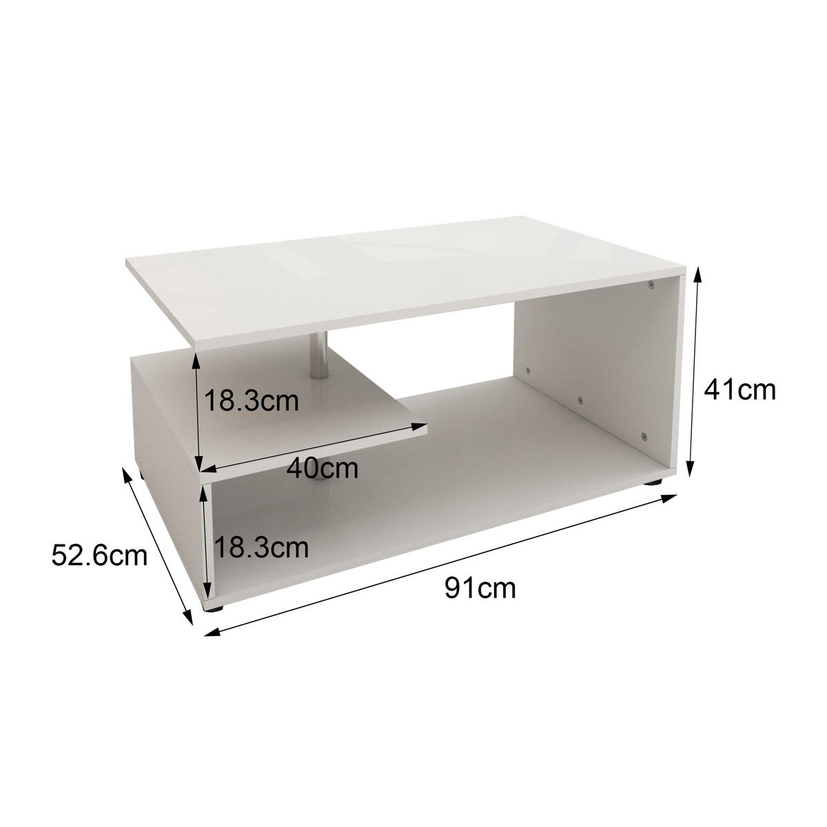 COUCHTISCH rechteckig Weiß 91/41/52,6 cm - Weiß, Holzwerkstoff (52.6/41/91cm) - ML-DESIGN