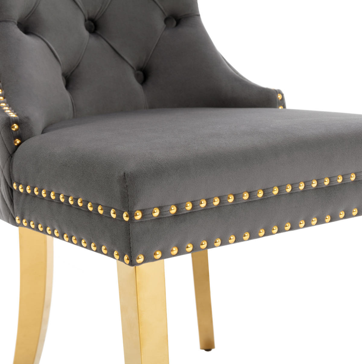 ESSZIMMERSTUHL 2er-Set Samt mit Zugring 50,5 x 45 x 95 cm Grau/Gold - Grau, Metall (45/95/50.5cm) - Meubliv