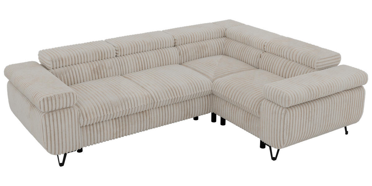 ECKSOFA ORSO L Beige Cord - Rechts Seite - Beige/Creme, Textil/Metall (268/197cm) - MKS