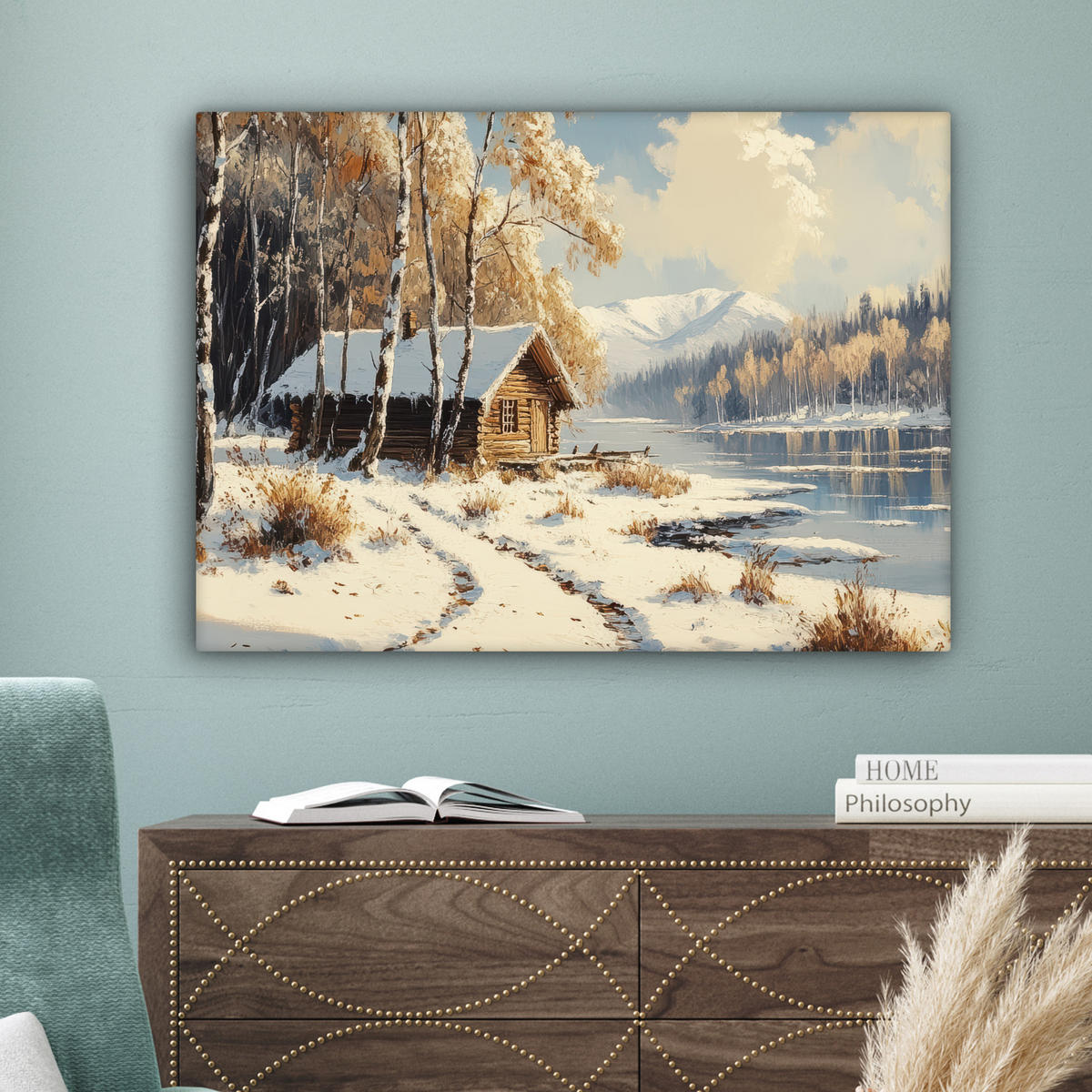 LEINWANDBILD Winter - Schnee - Zuhause - Natur Wandbilder 80x60 cm - Hellbraun, Textil (80/60cm) - MuchoWow