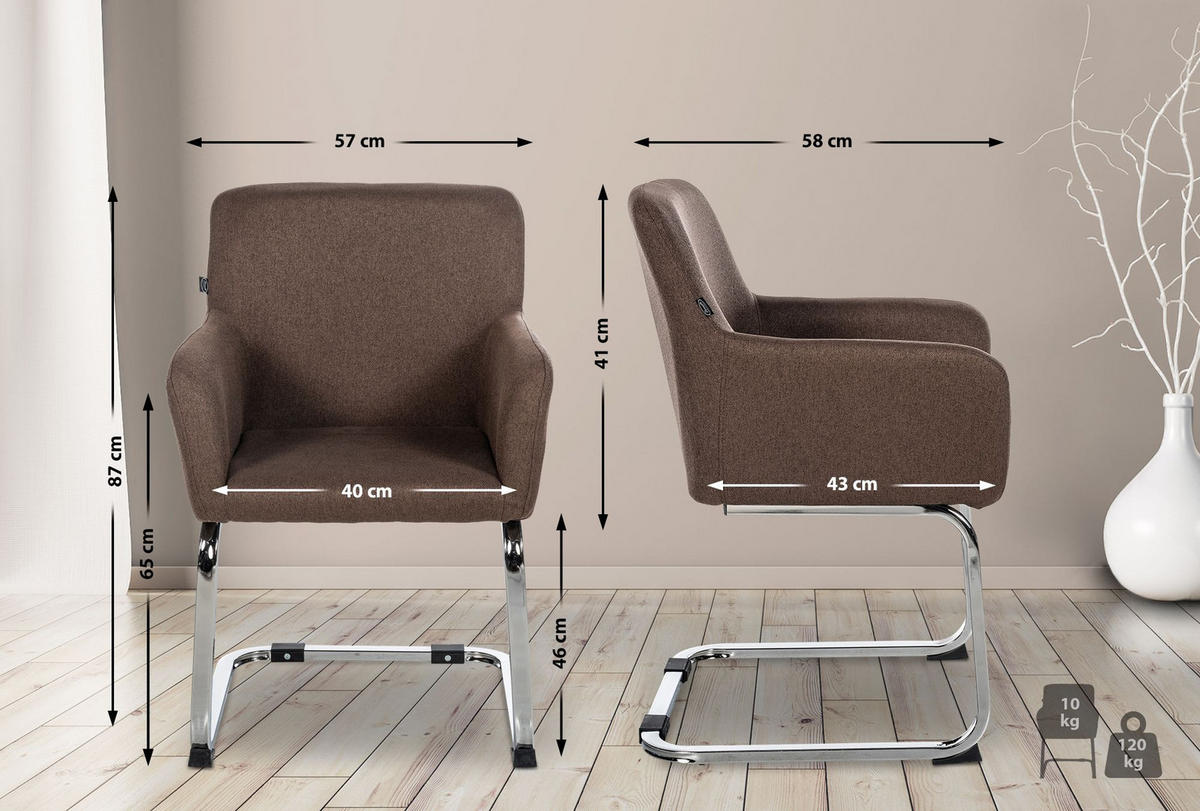 STUHL Pukki Stoff braun - Braun, Metall (57/87/58cm) - TPFLiving